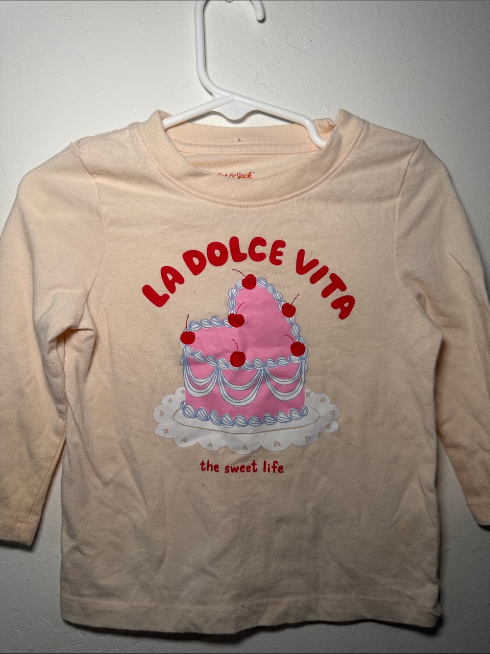 Cream 'La Dolce Vita' Cake Graphic Long Sleeve Kids Top